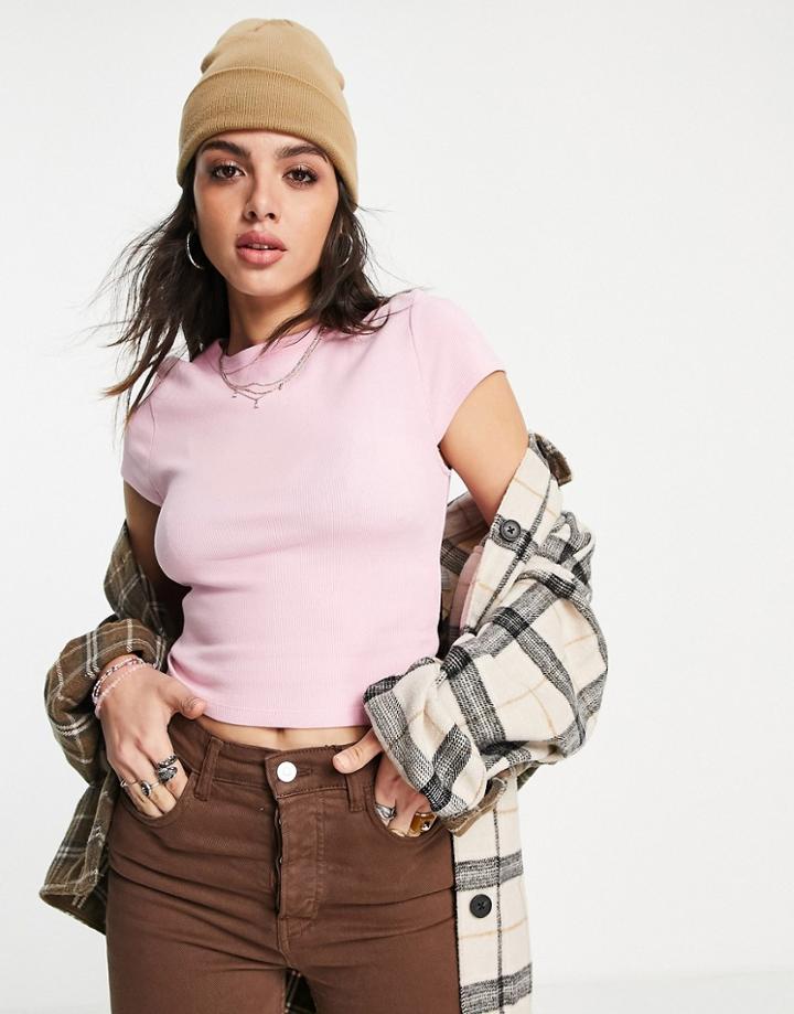 Bershka Crop T-shirt In Pink