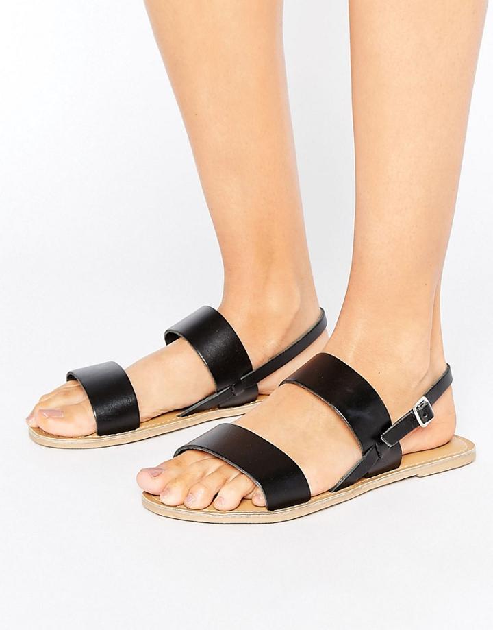 London Rebel Flat Leather Sandal - Black