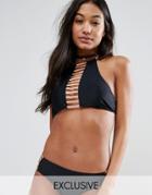 South Beach Gold Strappy High Neck Bikini Top - Black