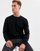 Jack & Jones Premium Embossed Tonal Floral Print Crew Neck Sweat In Black