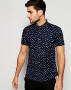 Asos Skinny Shirt With Diamond Print In Short Sleeve - Navy