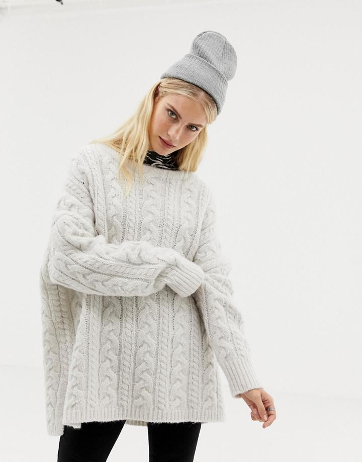 Allsaints Marcel Oversized Sweater In Cable Knit - Gray