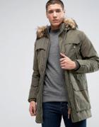 Jack & Jones Premium Parka With Fur Hood - Green