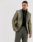 Asos Design Slim Suit Tuxedo Jacket In Gold Diamond Jacquard - Gold