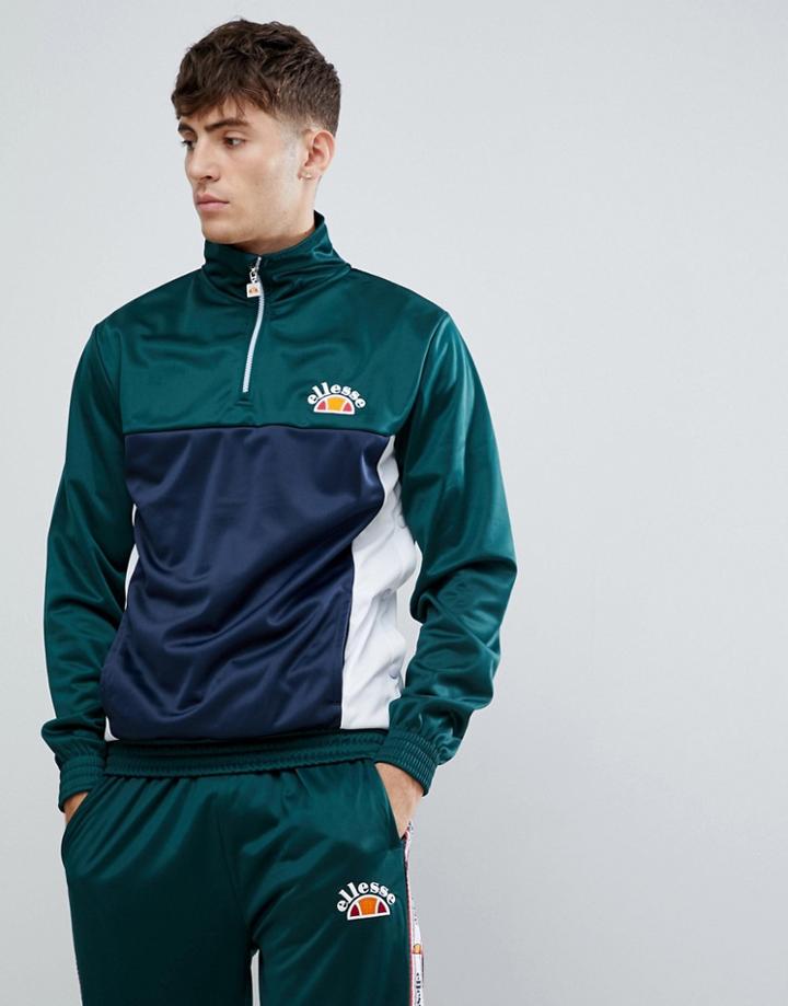 Ellesse Vetica Poly Tricot 1/4 Zip Retro Popper Sweatshirt In Green - Green