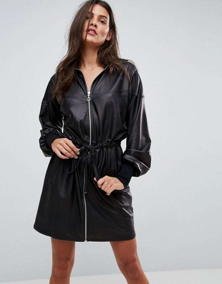 Asos Faux Leather Track Dress - Black