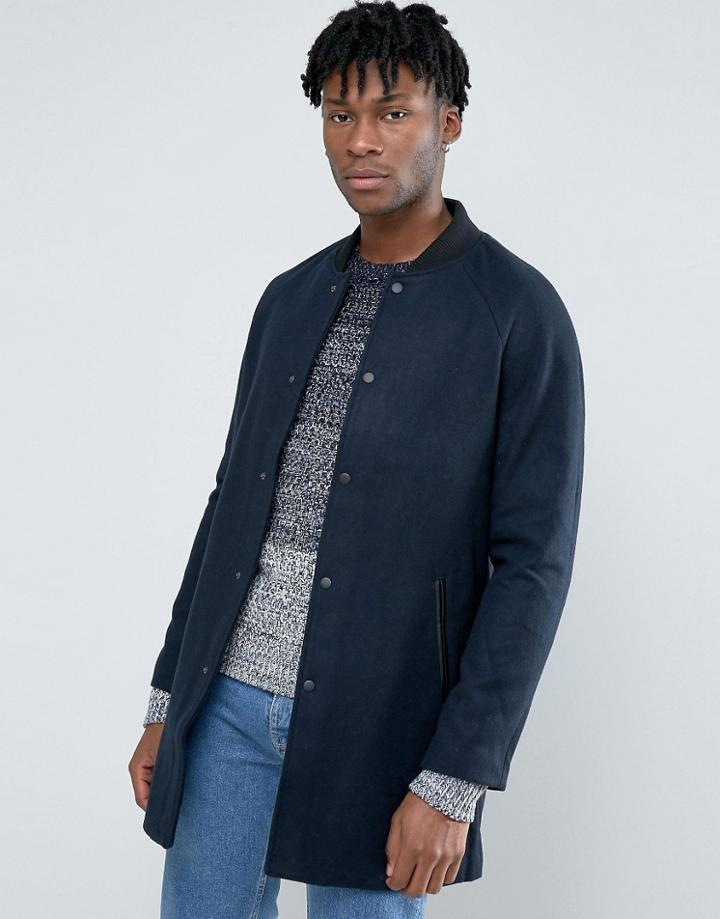 Kiomi Longline Wool Bomber Jacket - Navy