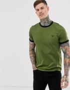 Fred Perry Ringer T-shirt In Khaki-green