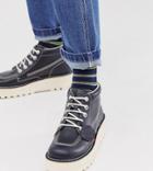 Kickers Hi Stack Platform Boots In Navy Leather-blue