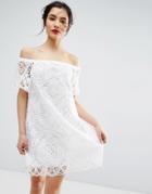 Asos Premium Lace Off Shoulder Dress - White
