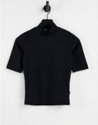 Dr Denim Short Sleeve Rib Top In Black