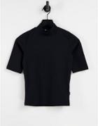 Dr Denim Short Sleeve Rib Top In Black