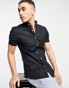 New Look Smart Short Sleeve Muscle Fit Oxford In Black