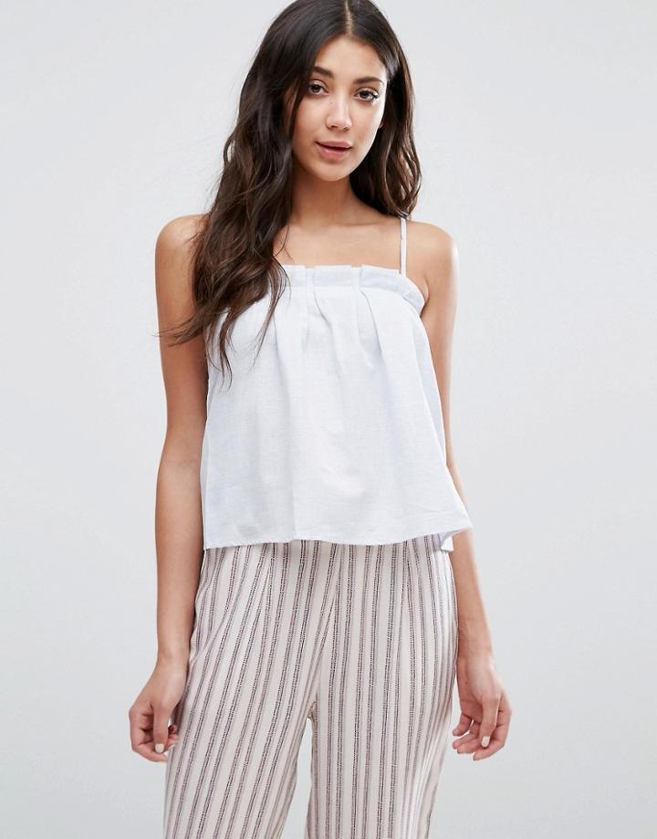 Neon Rose Chambray Linen Cami Top - Blue