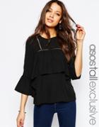Asos Tall Blouse With Frill & Trim Detail - Ivory