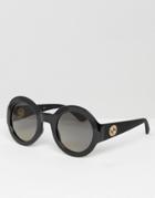 Gucci Round Sunglasses With Logo Arm - Black