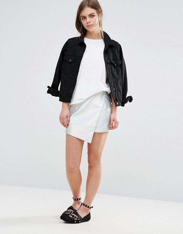 Oeurve Metalic Asymmetric Skirt - Silver