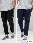Asos Plus 2 Pack Slim Chinos In Black & Navy Save - Multi