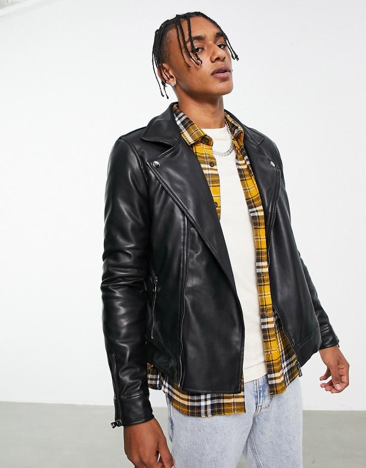 Bolongaro Trevor Faux Leather Moto Jacket In Black