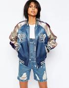Asos Premium Embroidered Bomber Jacket With Tipped Rib - Multi