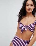 Motel Cap Shoulder Tie Front Bikini Top - Multi
