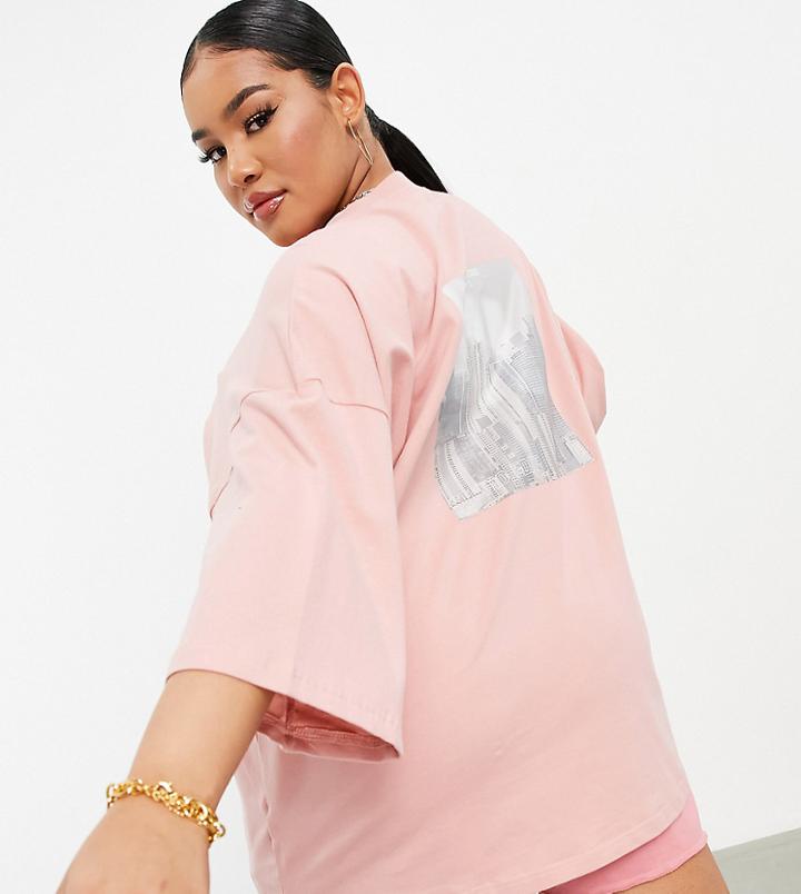 Public Desire Curve Oversized Graphic Tee In Rose-pink