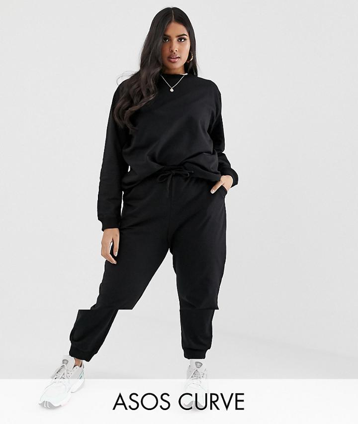 Asos Design Curve Tracksuit Ultimate Sweat / Jogger With Tie-black
