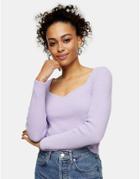 Topshop Sweetheart Neckline Fluffy Sweater In Lilac-purple