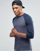 Asos Muscle Long Sleeve T-shirt With Contrast Raglan - Blue