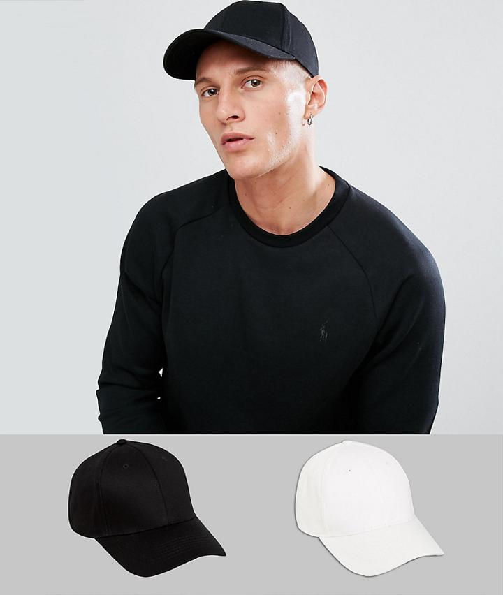 Asos Design 2 Pack Baseball Cap In Black And White Save - Multi