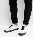 Asos Wide Fit Lace Up Sneakers In White Canvas With Black Contrast Details - White