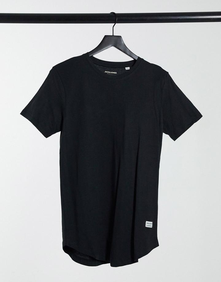 Jack & Jones Essentials Longline T-shirt With Curve Hem In Black