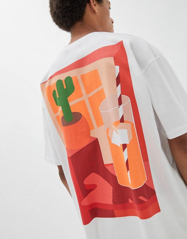Pull & Bear Oversized T-shirt With Back Art Print In White