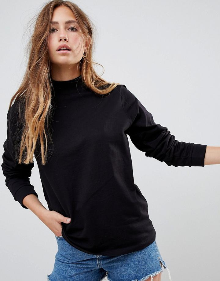 Asos Design Lightweight High Neck Sweatshirt In Black