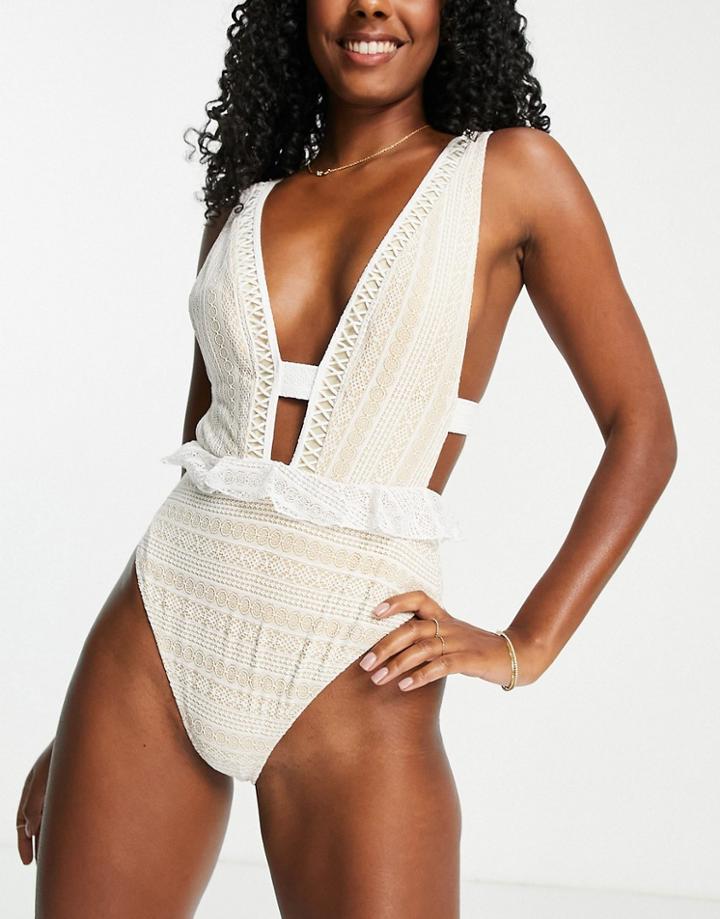 River Island Peplum Swimsuit In White