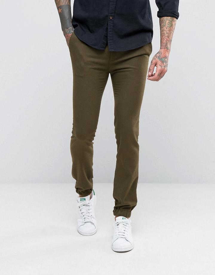 Asos Extreme Super Skinny Wool Look Smart Joggers In Khaki - Green