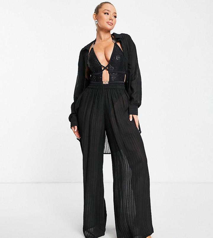 Esmee Exclusive Sheer Striped Beach Pants In Black