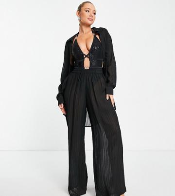 Esmee Exclusive Sheer Striped Beach Pants In Black