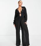 Esmee Exclusive Sheer Striped Beach Pants In Black