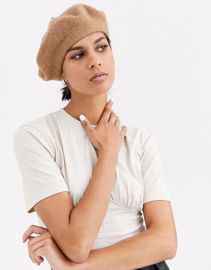 Asos Design Wool Beret In Brown