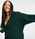 Asos Design Curve Oversized Cardigan With Turnback Cuff And Pockets In Green