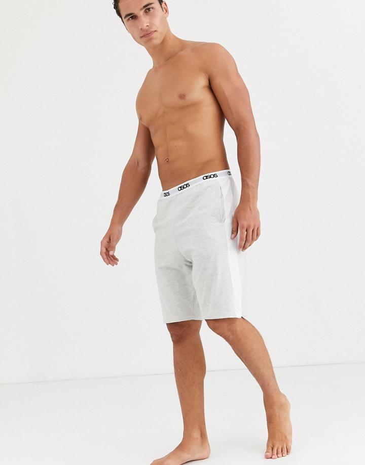 Asos Design Lounge Pyjama Short In Gray Marl With Side Stripe