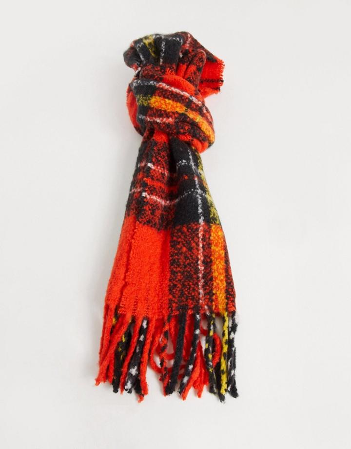 Asos Design Skinny Scarf In Red Plaid