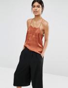 Selected Lovely Strappy Top With Lace Insert - Rustic Brown