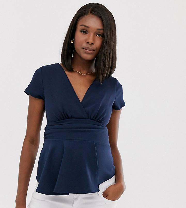 Blume Maternity Exclusive Wrap Top With Peplum Detail In Navy