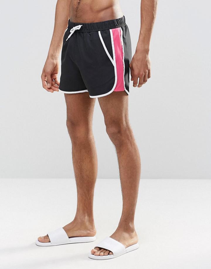 Asos Runner Swim Shorts With Contrast Mesh In Black - Black