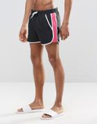 Asos Runner Swim Shorts With Contrast Mesh In Black - Black
