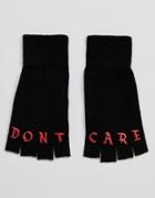 Asos Fingerless Gloves In Black With Don't Care Print - Black