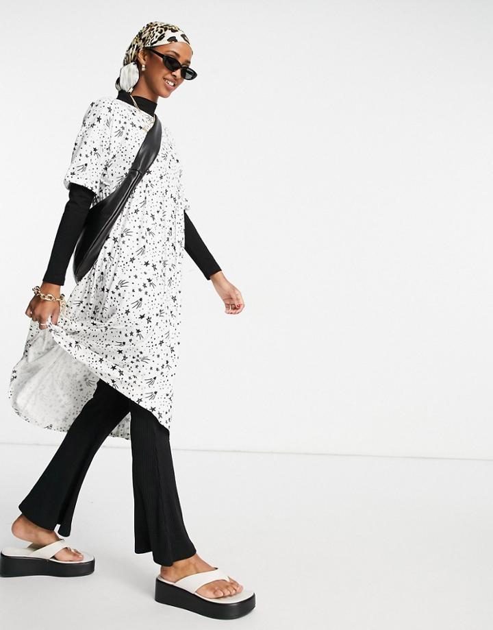 Urban Threads Midi Smock Dress In White Multi Celestial Print