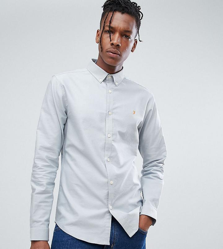 Farah Skinny Fit Button Down Oxford Shirt In Blue - Blue